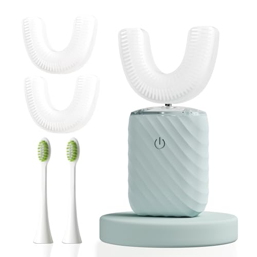 ELOTAME Ultrasonic Automatic Electric Toothbrush for Adults- U Shaped self Brushing Toothbrush 360 Mouth Cleaning 5 Modes for Whitening IPX7 Waterproof Rechargeable (Light Blue)