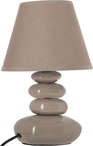 AC-Déco Lampe 4 Galets Abat Jour Marron Clair - Lampe à Poser - D 20,5 X H 31 Cm - Taupe