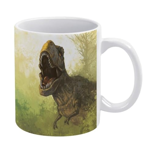 マグカップ おしゃれ 水彩 恐竜 森 新緑の並木 コーヒーカップ 陶器 丈夫 マグ カップ 食器 直径8.2×高さ9.6cm 330ml 軽い 気軽に使える コーヒーマグ インテリア アウトドア 綺麗 ジュース お茶 新生活 雑貨 台所 飲食店 家庭用 フ