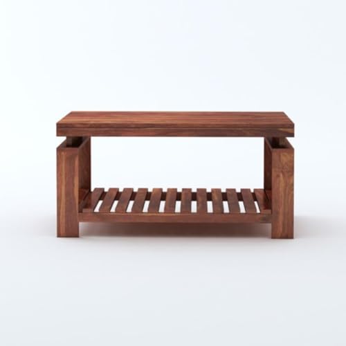 Image of MAMTA DECORATION Solid Sheesham Wood Coffee Table for Living Room | Wooden Center Table with Shelf Storage for Home, Hall, Office & Lounge | Modern Tea Table | Rectangular Coffee Table | Honey Finish