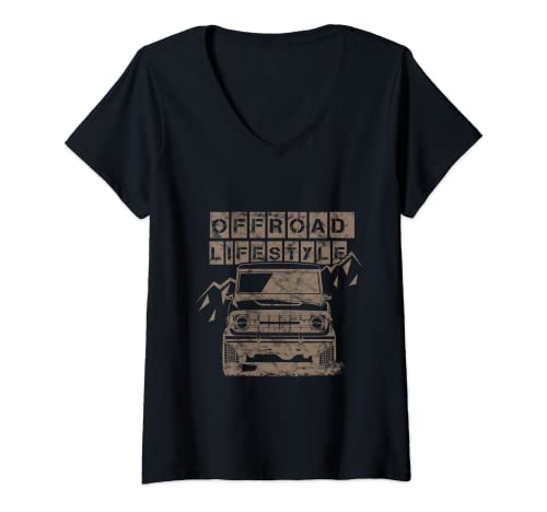 Mujer Retro Vintage 4x4 Off Road Car Offroad Estilo de vida vieja escuela Camiseta Cuello V