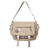 [Vlfn] シンプルメッセンジャーバッグ 女性用 大学生向け 斜めがけ可能 日系デザイン 大容量 授業・通学に最適 カジュアルリュック ショルダーバッグ 小物整理しやすい​ (カーキ)