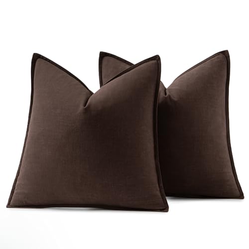 Image of MIULEE Decorative Linen Pillow Covers 20x20 Inch Dark Brown Boho Farmhouse Neutral Winter Couch Throw Pillows for Bed Pack of 2 Accent Modern Pillowcase Sofa Livingroom Home Decor