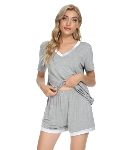 Image of WiWi Viscose from Bamboo Pajamas Set for Women Super Soft Short Sleeve Cooling Summer Plus Size Pjs Sets Sleepwear S-4X
