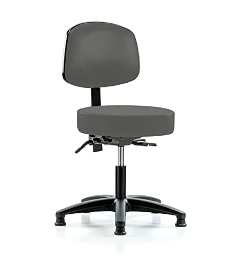 Image of Perch Stationary Height Adjustable Doctor's Stool with Back | Desk Height 18.5-24 inch | Charcoal Vinyl