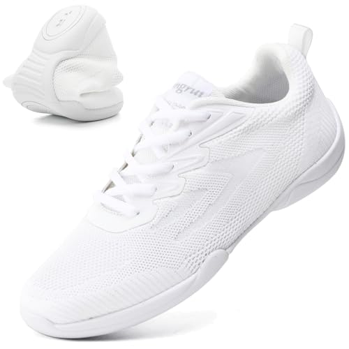 DADAWEN Adult & Youth White Cheerleading Dance Shoes Athletic Training Lightweight Competition Tennis Sneakers Cheer Shoes