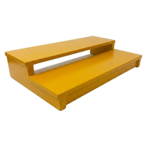 Image of Mustard Yellow Wooden Puja Chowki, Multi-Tier Mandir Stand, Idol Pedestal, Compact Worship Pedestal for Home Temple (40x25x8 cm) - Perfect for Multiple Idols, Diya, and Pooja Accessories