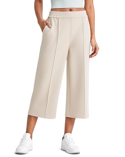 G4Free Smoofit Modal Soft Women's Wide Leg Capri Sweatpants High Waist Casual Lounge Cropped Pants with Pockets