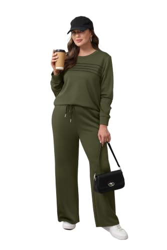 Image of WIHOLL Women's 2 Piece Sets Sweatshirt Casual Travel Outfits Lounge Wide Leg Tracksuit Cozy Sweatsuits Fashion 2026