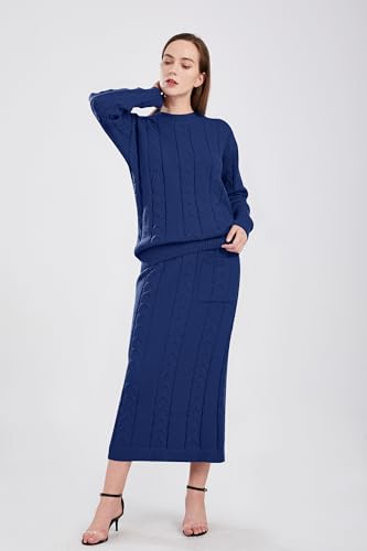 Image of utcoco Womens Sweater Sets Winter Chunky Cable Knit 2 Piece Outfits Sweater Skirt Set