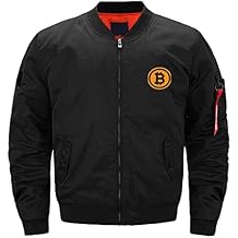 Bitcoin Logo Mens Flight Bomber Jacket Stand Collar Coat Windbreaker with Pocket