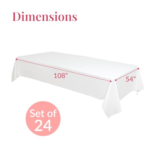 Image of Prestee 24 Pack Plastic Table Cloth Disposable - 108 inch x 54 inch White Table Cloth Rectangle for Indoor or Outdoor Use - White Tablecloths for Weddings, Parties - Plastic Table Cover for Fine Dining Events