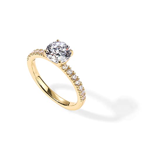 Pavoi 14K Yellow Gold Plated Engagement Ring For Women | Wedding Ring For Women | Round With Pave Womens Engagement Ring | Size 5 #TOP2