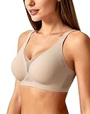 As Fairy Soft Support Wireless Jelly Bra for Women - Seamless Sexy Mesh Deep V Breathable Push Up Everyday Bra Beige 38B