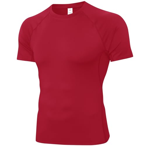 SPVISE Red Mens Compression Shirts Short Sleeve Dry Fit Workout