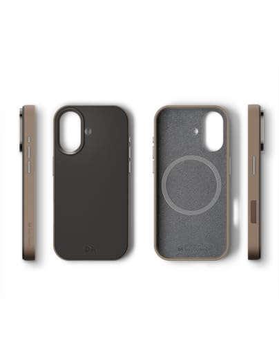 Image of DailyObjects Leatherite Case for iPhone 16 Compatible with Mag-Safe Wireless Charging | Black-Beige Hybrid Magnetic Back Cover