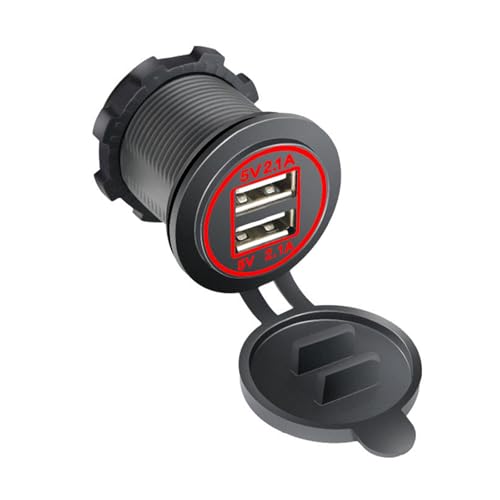 Luoyiyuan Enchufe de carga USB de 12 V-24 V, toma de corriente USB de 2,1 A, doble salida USB con tapas impermeables, anillos de luz, puerto USB para coche