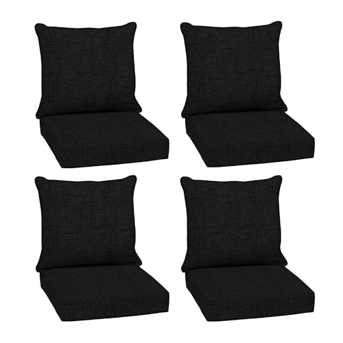 Image of Arden Outdoor Deep Seat Cushion Set (4-Pack), 24 in x 24 in, Weather-Proof, Rain-Proof, Fade Resistant Patio Cushion for Chair, Sofa, and Couch Black Leala
