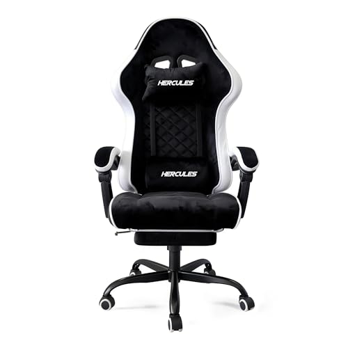 HERCULES ベルベット風 高級素材 通気性  リクライニング130度 フットレスト付き 在宅ワークチェア ワイド座面