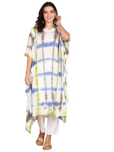 Image of Maaesa Women Handcrafted Tie & Dye Rayon Crepe Kaftan Dress | Casual Wear | Flowy Kaftan Style | Lightweight & Breathable Fabric