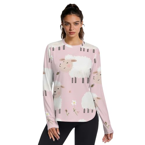 T-shirt sport femme UPF50+ blanc imprimé mouton en tailles XS à 3XL