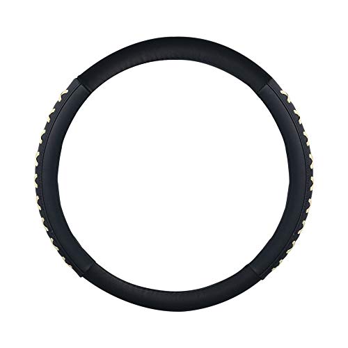 Image of FH Group Universal Fit 15 Inch Genuine Leather with Lace-Up Detailing Steering Wheel Cover fits Most Cars, SUVs Beige