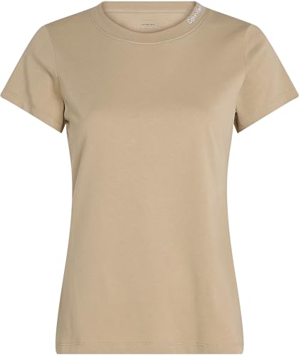 Calvin Klein Damen T-Shirt Kurzarm Logo Neckline Slim Fit, Beige (White Pepper), XXS – Ansicht 6