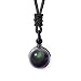 Sinymilk Natural Black Obsidian Pendant 16mm Rainbow Eyes Beads Lucky Blessing Necklace