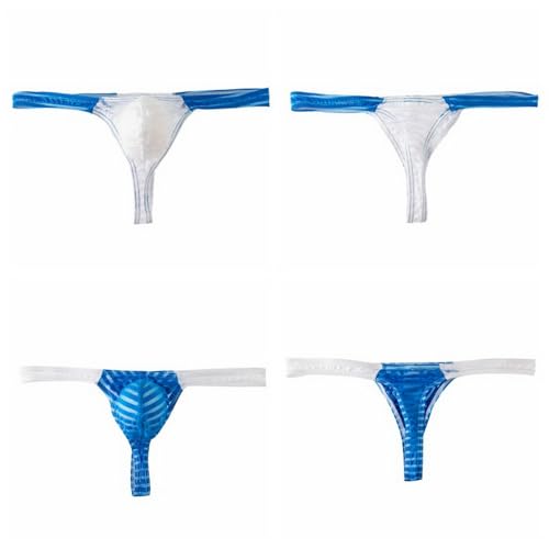 Gogobear Men's Striped Briefs Mesh Translucent G String Thongs Low Waist Underwear U Convex T Back Thong 3-4 Pack3