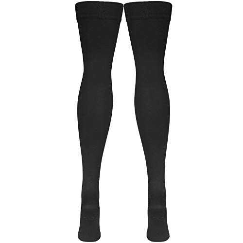 NuVein Medical Compression Stockings, 20-30 mmHg Support, Women & Men Thigh Length Hose, Closed Toe, Black, Large