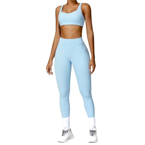 Ensemble d'entraînement bleu ciel taille L avec legging taille haute et débardeur de yoga pour femme