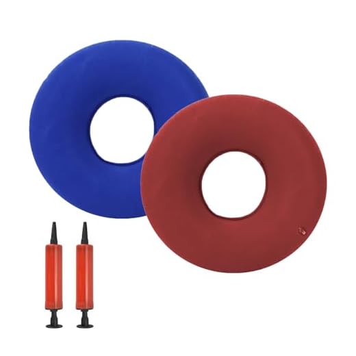 Sarini Pack of 2 Inflatable Seat Cushions, Orthopedic Donut Cushions with 2 Pumps for Hemorrhoid Treatment and Posture Correction, Blue and Red