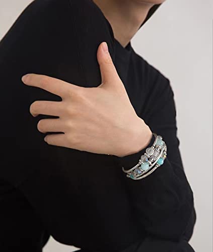 Fulu Autumn Stackable Beaded Bracelets For Women Boho Wrap Silver Bracelet Layered Fashion Jewelry Gifts For Her (Turquoise) #TOP3