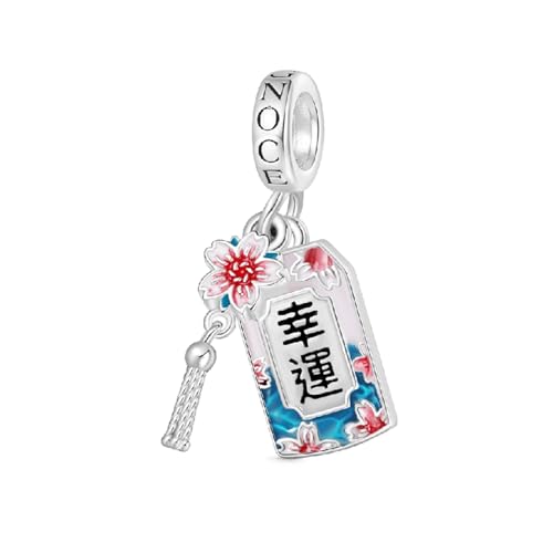GNOCE Pendentif à Breloque Amulette Porte-Bonheur Ukiyo-e Pendentif Fleur De Cerisier En Argent Sterling 925 Perles Breloques Pour Femmes Et Filles Bijoux Cadeau (Amulette Ukiyo-e fleurs de cerisier)