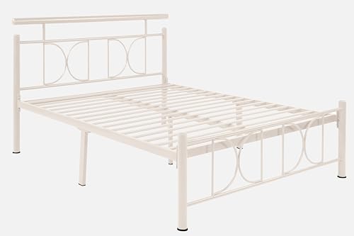Image of Mexo Metal Queen Size Bed Without Storage | Wrought Iron Double Bed with Headboard & Footboard | Sturdy Powder Coated Platform Bed Queen Size Cot for BedroomLivingRoom Ivory (75x60)