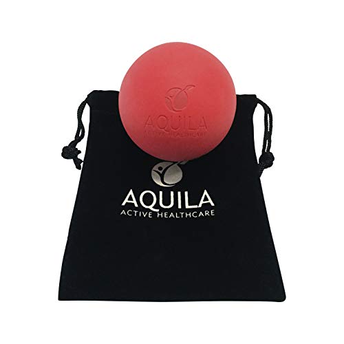AQUILA ACTIVE Pelota Lacrosse para Masaje - Rehabilitacion - Pilates y Fisioterapia - automasaje tu miofascial Trigger Point con el Bolso de Lazo (Rojo)