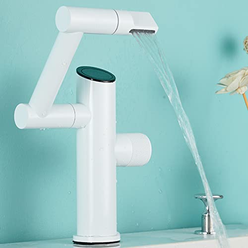 Robinet de lavabo cascade blanc en laiton mitigeur pivotant salle de bains - 3