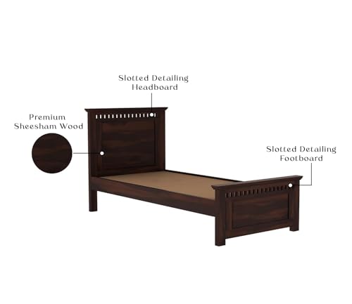 Image of CRAFT D ARTS Sheesham Wood Single Size Bed Without Storage | Wooden Single Bed | Space Saving Low Floor /Lying /Rise /Level /Profile Cot Bed for Bedroom | Adolph, Walnut Finish