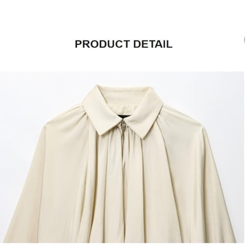 Balloon Sleeve Jacket, Lapel Collar Zip Front Pleated Oversized Shirts, Dolman Cropped Up Flowing Top, Streetwear2