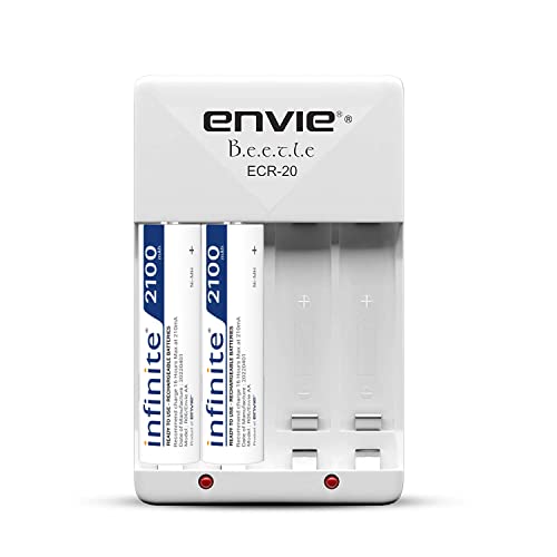 Image of ENVIE (ECR20AA21002PL) Beetle High Speed Wall Plug Charger ECR 20 for AA & AAA Ni-MH /Ni-CD Rechargeable Batteries with 2 AA2100 Ni-mh Batteries & LED Indicator