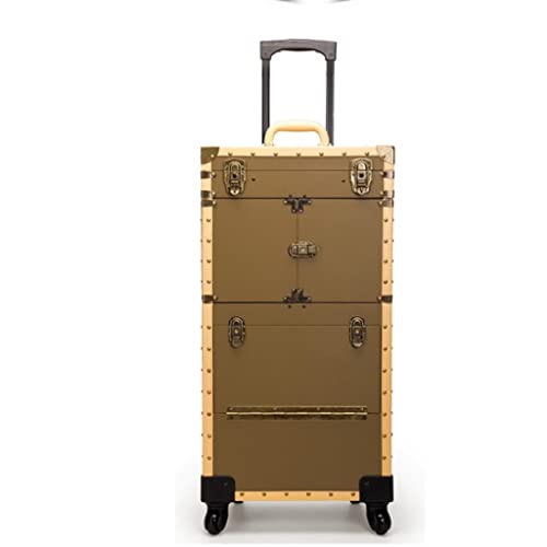 Retro Folding Trolley Ladies Large Capacity Suitcase Cosmetic Bag Makeup Case Rolling Luggage Stylist(E)