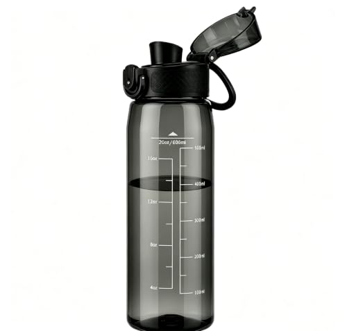 Image of GOPPUS 20oz Kids Water Bottle with Time Marker & Handle, Tritan BPA-Free, Reusable Leakproof Anti-Dust Everyday, Clear Kids Water Bottles For School,Car Travel, Gifts Boys Girls(Black)