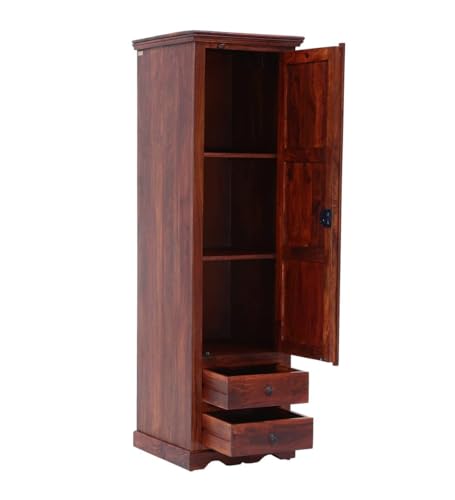 Image of Sheesham Wood Wardrobe with 2 Drawer and 3 Shelves Storage for Bedroom Wooden Almirah for Clothes for Living Room Bedroom Home, Solid Wood Furniture (Maple Finish)