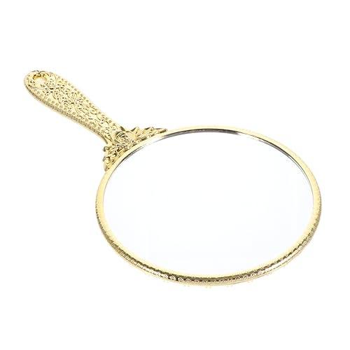 Outanaya Handheld Mirror Gold Rose Handle Mirror Vintage Small for Women Portable Compact