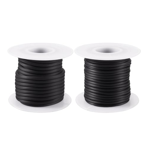 Bestewelry 2 Rolls Hollow Pipe Rubber Tube Cord 2mm 3mm Black Rubber Stitch Holders Tubing Knitting Barber Cord for Bracelet Jewellery Making