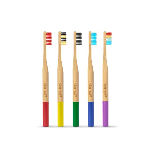 Mamap Bamboo Family Multipack Toothbrush Set, Eco-Friendly 100% Natural Soft Nylon Bristles Bamboo Toothbrushes For Adults, Recyclable & Compostable, Support Causes – Multicolor, Pack Of 5 #TOP2