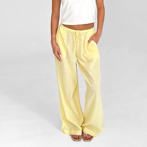 SOLILOQUY Women Spring Summer Wide Leg Pink Pants Micro-Sheer Drawstring Elastic Waist Trousers Lounge Pants4