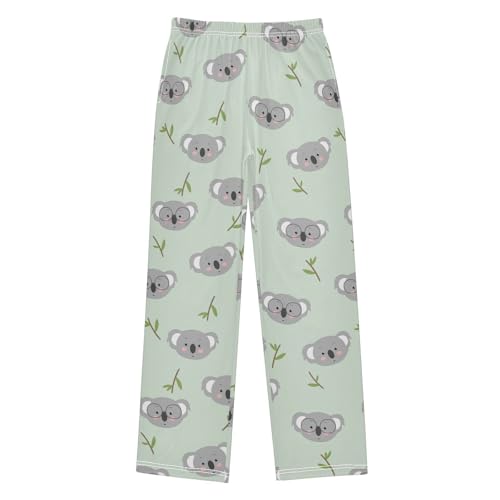 Cute Koala Leaf Boys Long Pants Soft Trousers Elastic Waist Kids Lounge Bottoms with Pockets S-XL