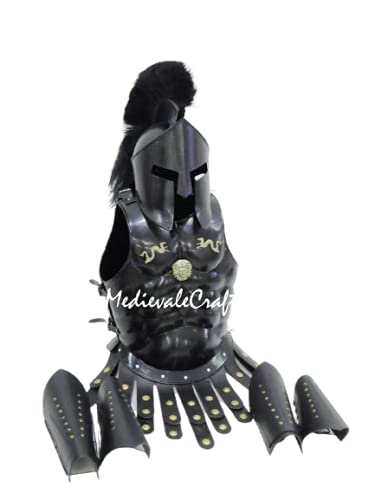 MedievaleCraft 300 Spartan Muscle Armor & Spartan Helmet with Leather Leg, Arm Guard