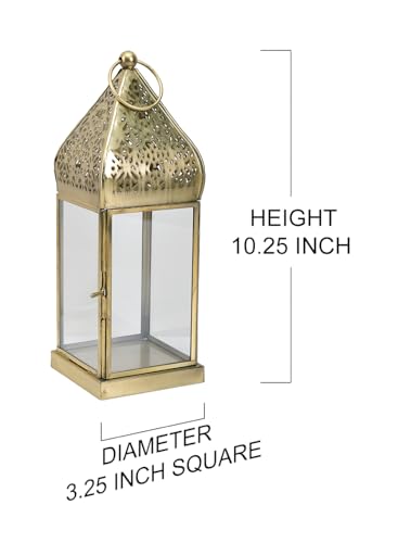 Serene Spaces Living 10" Moroccan Lantern, Gold Ornate Candle Lantern, Vintage Candle Holder, Table Centerpiece, Decorative Candle Lantern Holders for Indian-Inspired Wedding, Eid, Ramadan, Events